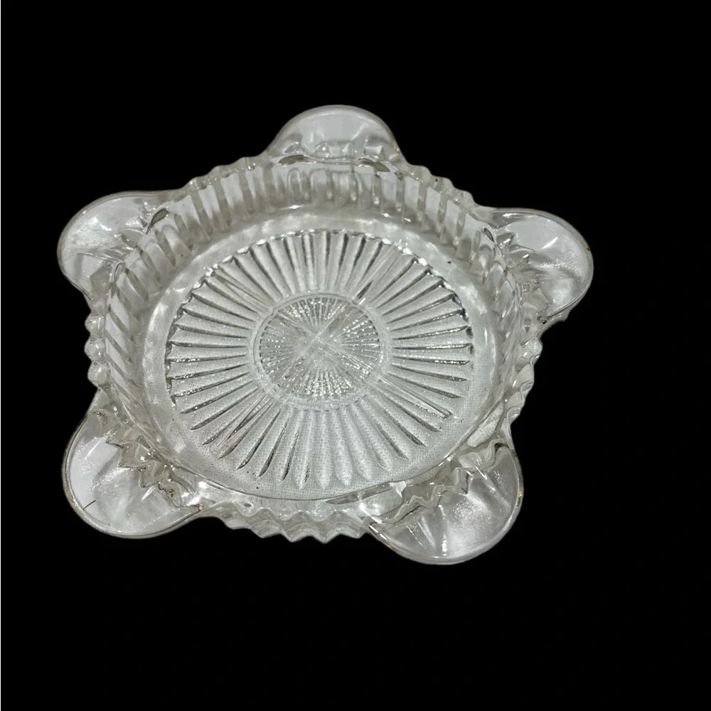 Vintage MCM Clear Pressed Glass Ashtray Set Catchall Trinket Dish 3pc